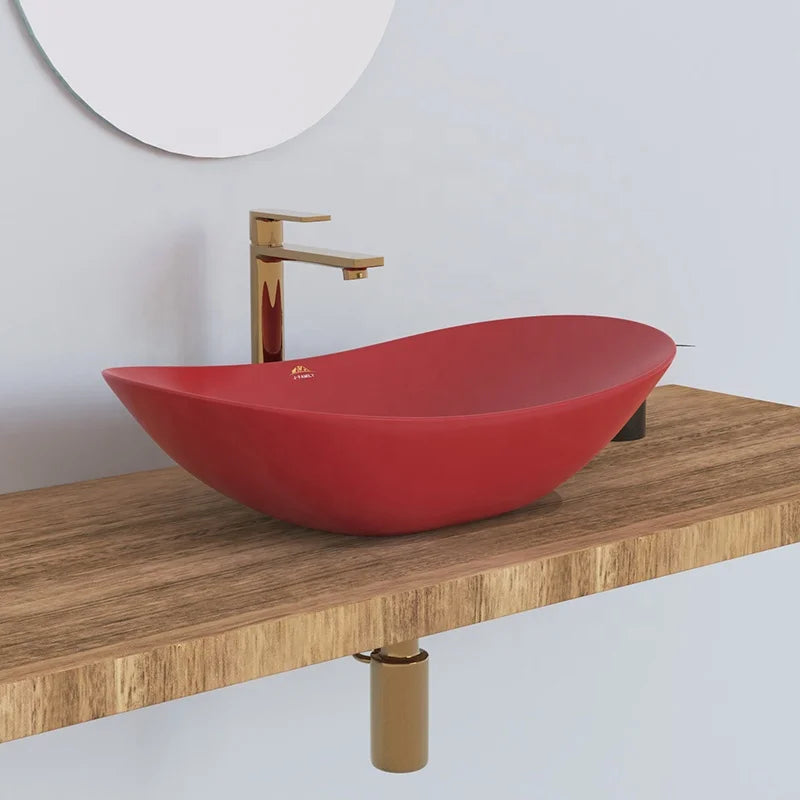 Factory Hot Sale Modern Hand Painted Porcelain Wash Basin Matte Red Bathroom Decoration for Counter Top