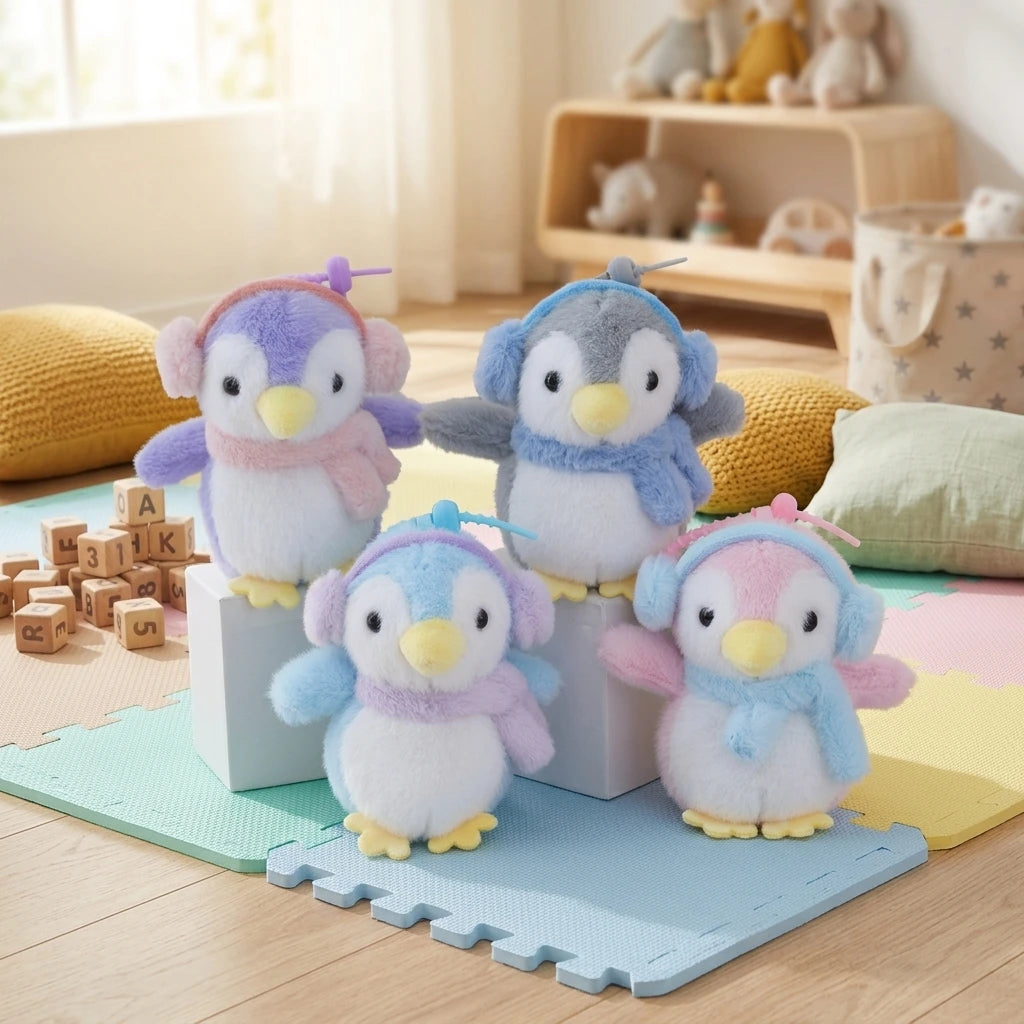 Soft Fluffy Penguin Stuffed Keychain Plush Toy with Music Headphones Scarf Winter Christmas Gift for Children Teens Girls MegaBDM