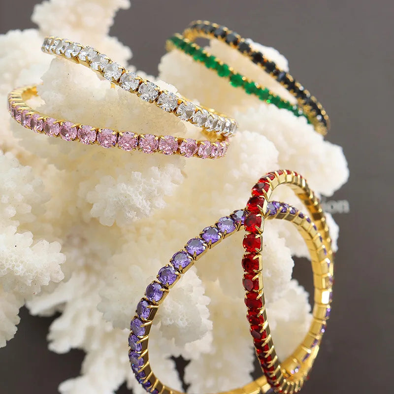 MARONEW Custom Multicolor Fashion Jewelry Stainless Steel 18k Gold Plated Chain Cubic Zircon Stretch Tennis Bracelet for Women