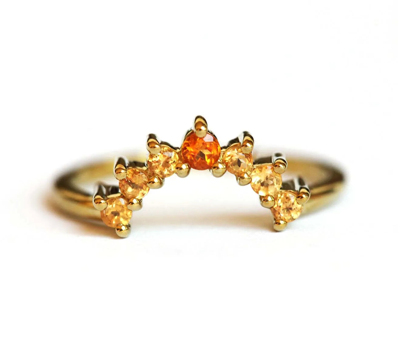 For Beautiful Jewelry 14K Gold Plated Rhodium Plated 925 Silver Curved Citrine Band Rings for Wedding & Party