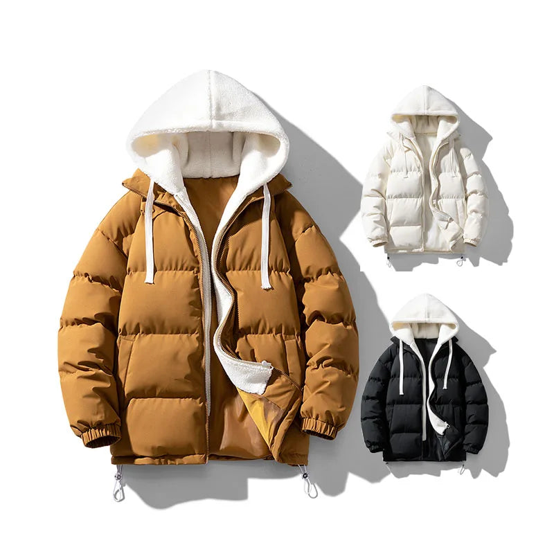 Custom Logo Unisex Winter 100% Poly Filled Warm Cashmere Hooded Double Collar Bubble Coat
