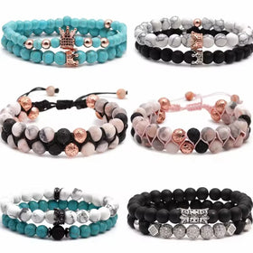 MANCHAO New Designer Adjustable Crystal Crown Beads Bracelet Set for Women & Men Fashion Jewelry Bracelets & Bangles