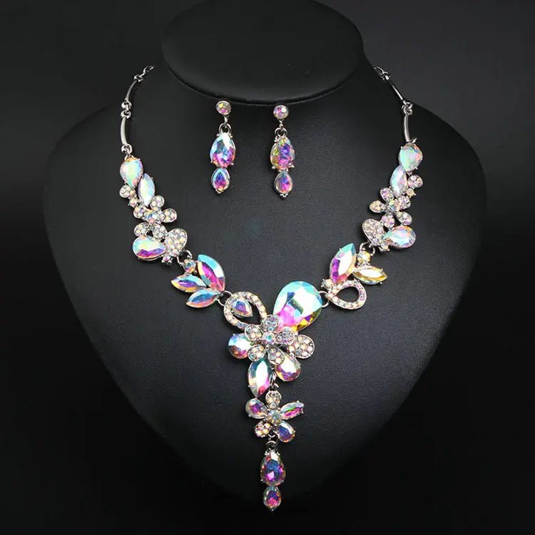 Qushine Gold Plated Bridal Jewelry Set Colorful Flower Shape Necklace and Earring Crystal Wedding Jewellery for Women