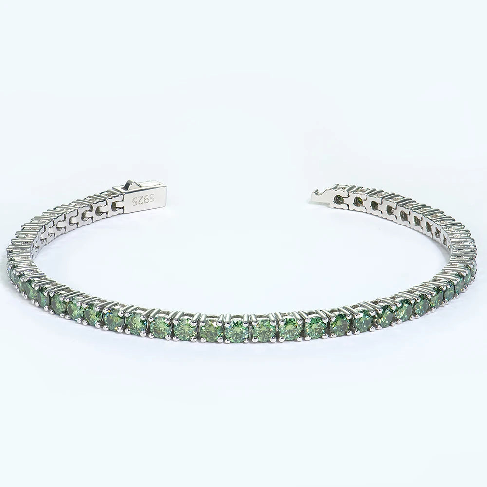Wholesale 925 Silver Round Shape Green Color Mossanite Diamond Tennis Bracelet Fashion Jewelry for Party for Wedding