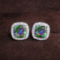 CAOSHI Rainbow Color Gemstone Stud Earrings for Women Silver Plating Magic Color Stone Square Rainbow Earrings Unisex