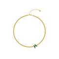 Latest 18K Gold Plated Stainless Steel Jewelry Cuban Flat Snake Chain Green Butterfly Pendant for Women Necklace P233383