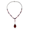 Delicate Luster Jewelry 925 Sterling Silver S925 Sterling Silver Pear Synthetic Ruby & Sapphire Necklace for Women
