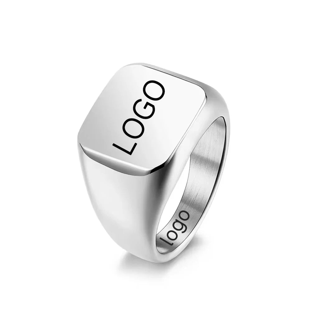 ShuoyeW 11mm Simple Stainless Steel Ring Silver Gold Black Square Smooth Face Seal Men's Basic Stainless Steel Ring Finger Rings