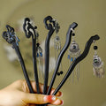 Vintage Tassel Ancient Style Ebony Hairpin Women Temperament Elegant Coiled Hairpin Chinese Hanfu Accessories