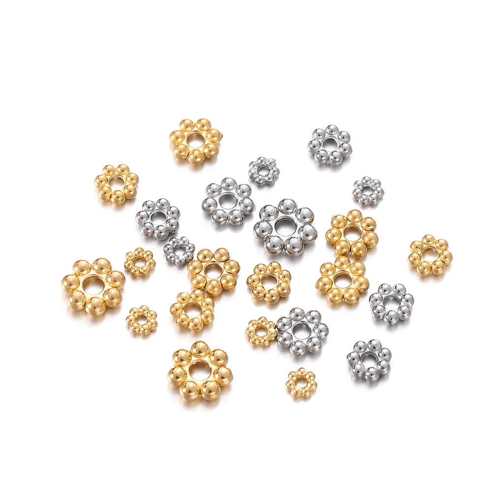 Stainless Steel 3D Snowflake Spacer Beads Gold Silver Plated Charms Loose Connector Jewelry Making Bracelet 3 MM-6 MM HLP24017wl