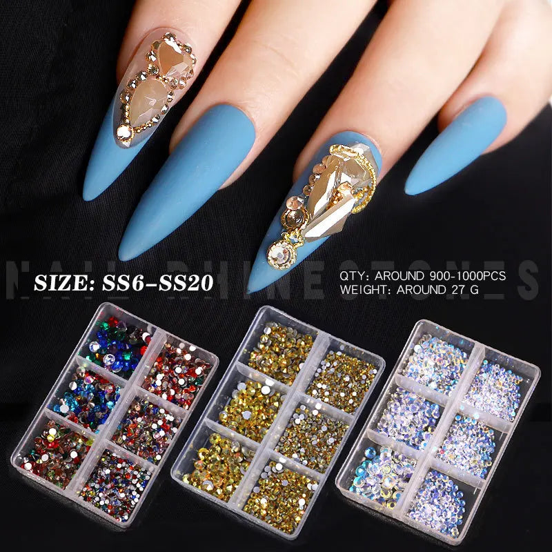 6 Grids Mixed Rhinestone Sets Flat Back Bling Bling Nail Art Rhinestone for Nail Decoration