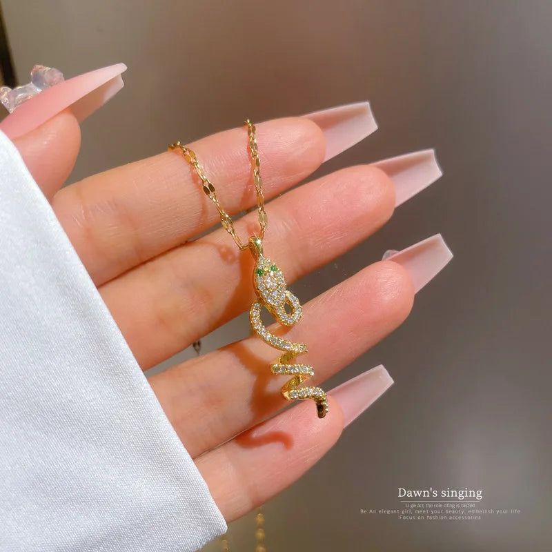 Goth Colored Zircon Snake Necklaces for Women Vintage Punk Snake Pendant Choker Chain Necklace Stainless Steel Wedding Jewelry
