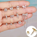 Gaby New Gold Plated Butterfly Bee Flower Dangle Tragus Earrings Trendy CZ Ear Piercing Body Jewelry
