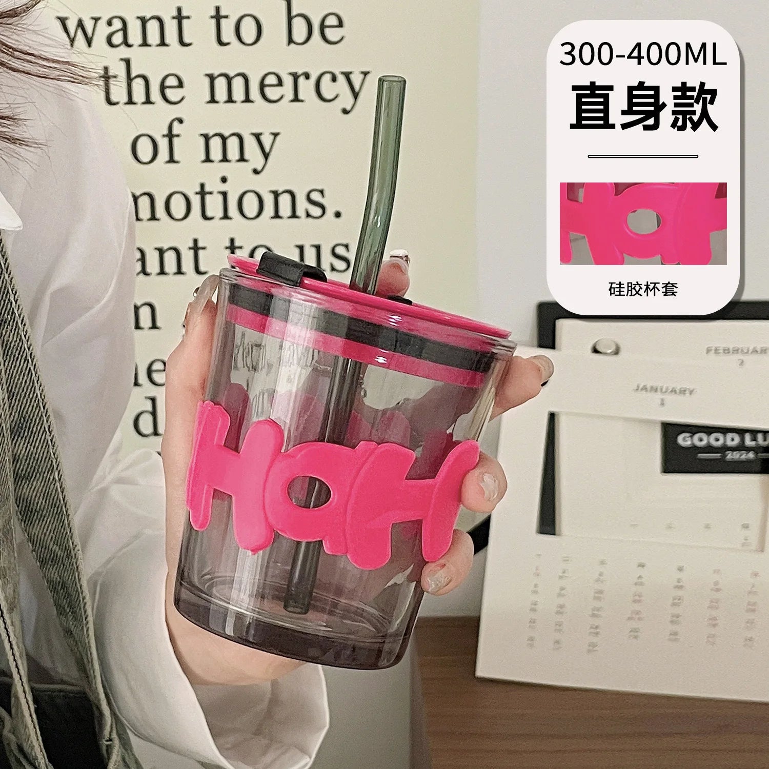 Gift Glass Wedding Gift Cup Making logo Portable Water Cup New Creative with Letter Cup Set Straw Double Drink Home Water Bottle