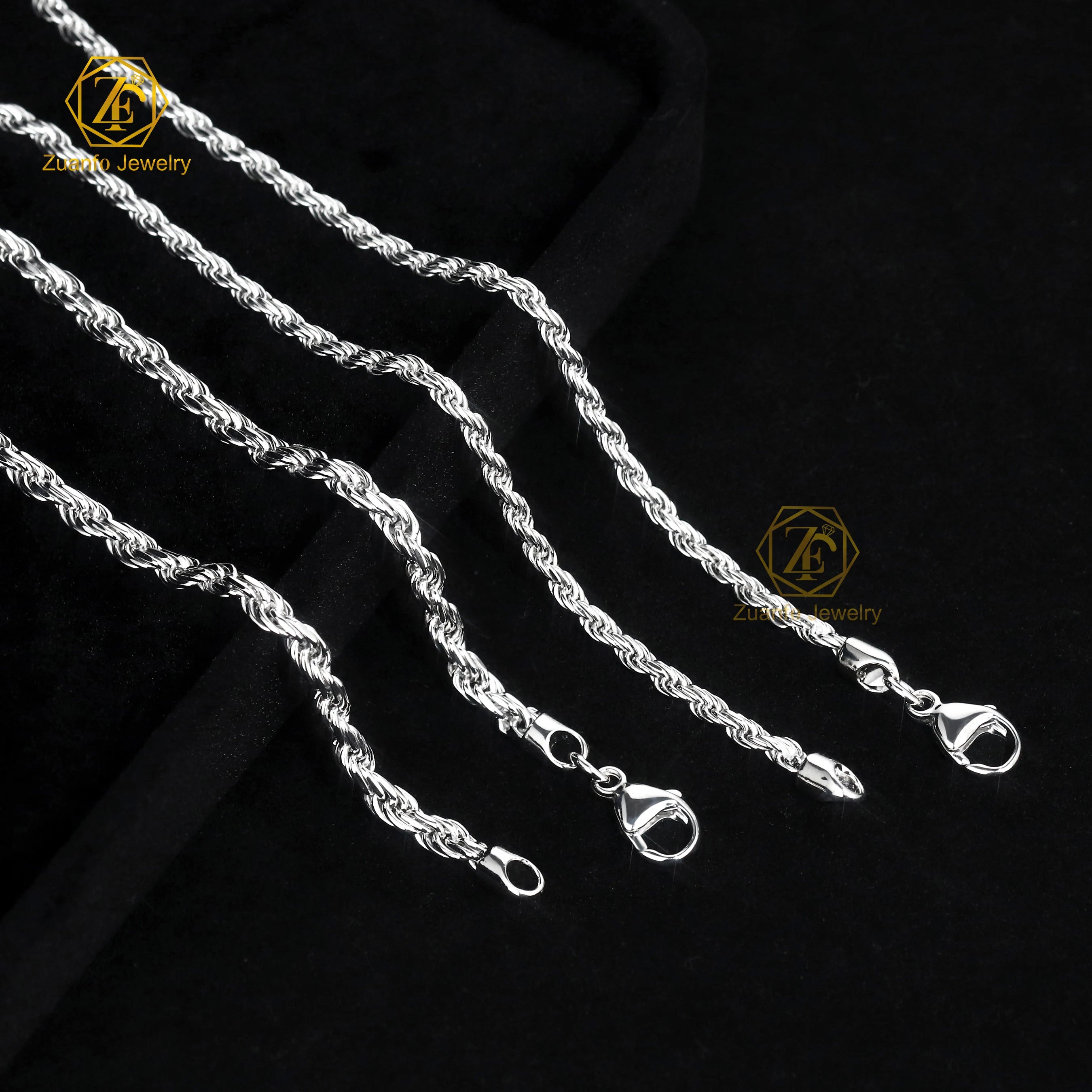 Fine Jewelry 925 Sterling Silver Twisted Rope Chain 3mm Real Solid 925 Silver Twist Rope Chain for Men Women