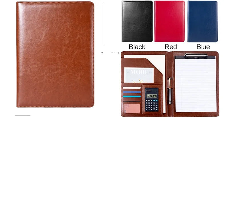 A4 Leather Portfolio Multi-function Holder File Folder With Calculator Cover & Memo Pad