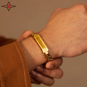 Vintage Trend Unisex Zircon Hook Gold Plated Stainless Steel Personality Hip Hop Exaggerated Punk Bracelet