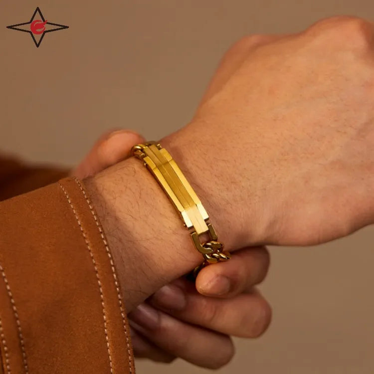 Vintage Trend Unisex Zircon Hook Gold Plated Stainless Steel Personality Hip Hop Exaggerated Punk Bracelet