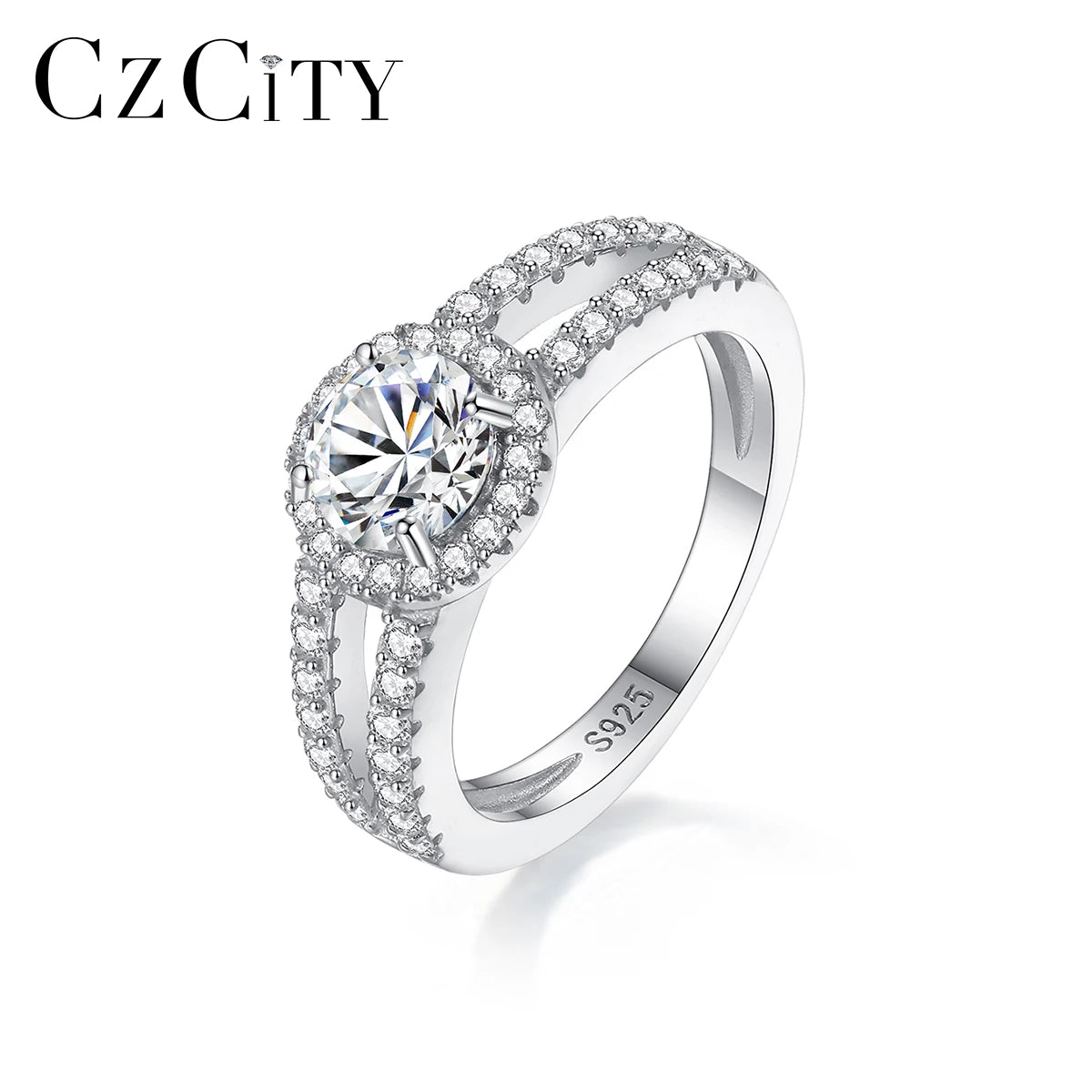 CZCITY Fashion Jewelry Wedding Luxurious Bride Women Set Sterling Silver Radiant Moissanite Ring Round