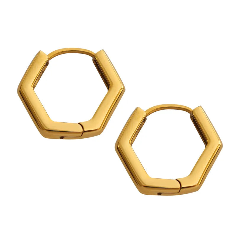 Wholesale Korean Style Fashion Trend 18K Gold Plated Stainless Steel Earring Women U-Shaped Polygon Hoop Earrings Set