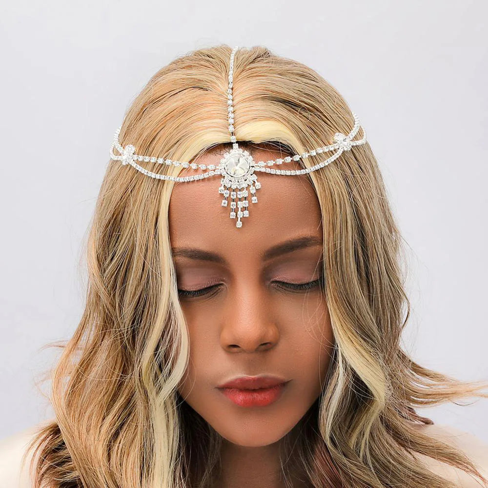 Fashion Rhinestone Head Chain Elegant Forehead Multi-layer Hair Decoration Ethnic Style Forehead Chain