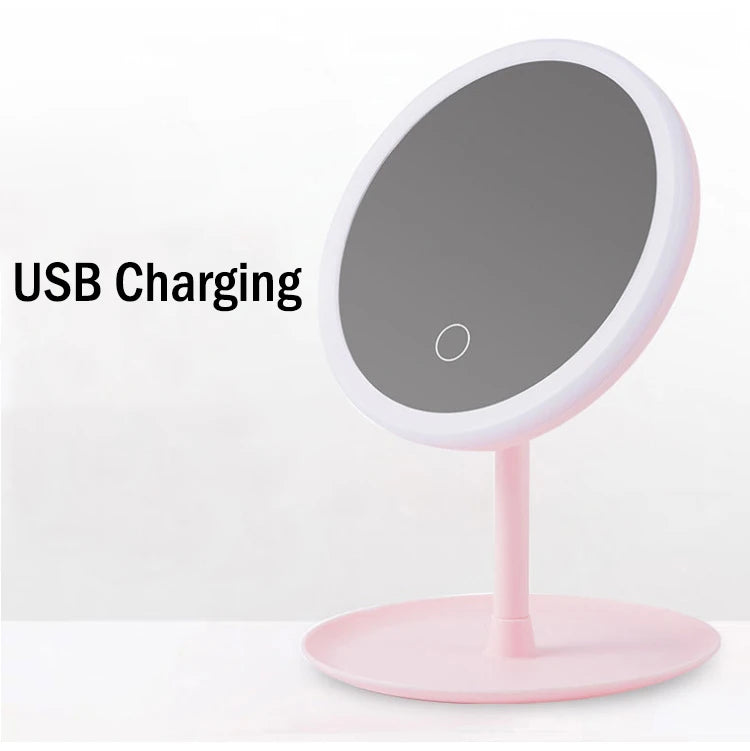 Portable Nordic Style Smart Touch Makeup Table Mirror with LED Lights for Travel or Home Use Vanity Mirror Cosmetic Vanity Set