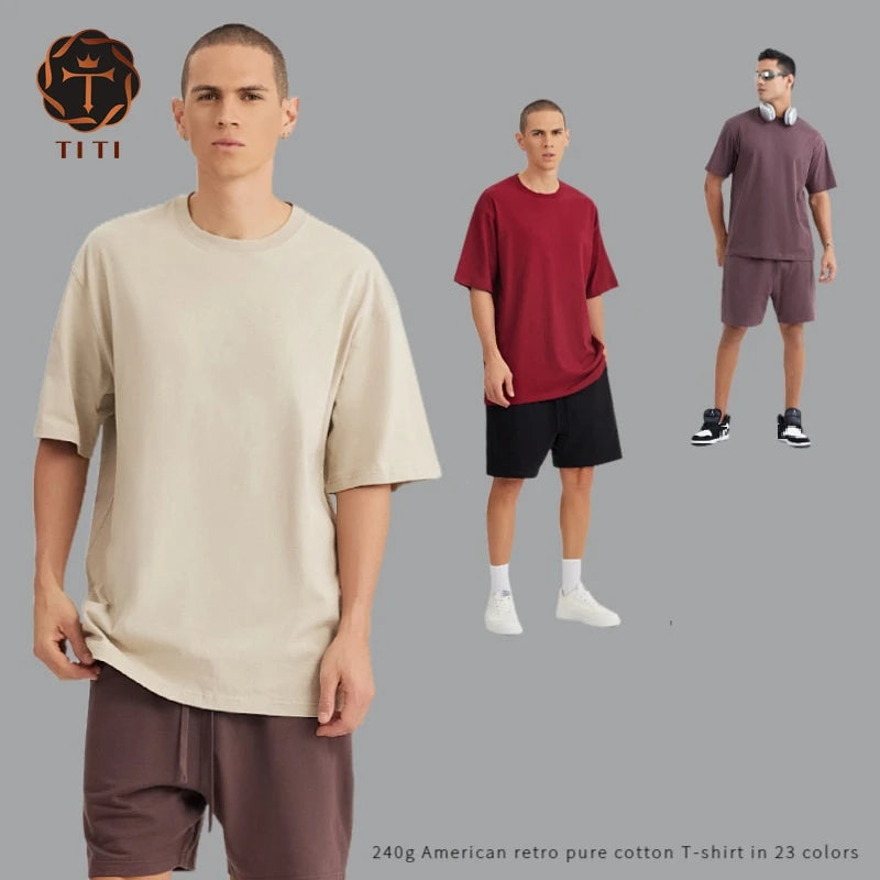 TITI Wholesale Plain 240gsm T Shirt for Men Custom Oversized Blank Heavy Cotton T Shirts