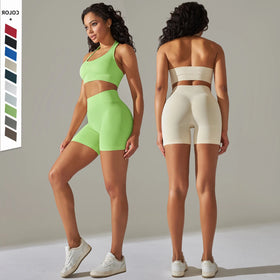 High Stretch Compression Yoga Workout Woman Fitness Halter Seamless Gym Yoga Set