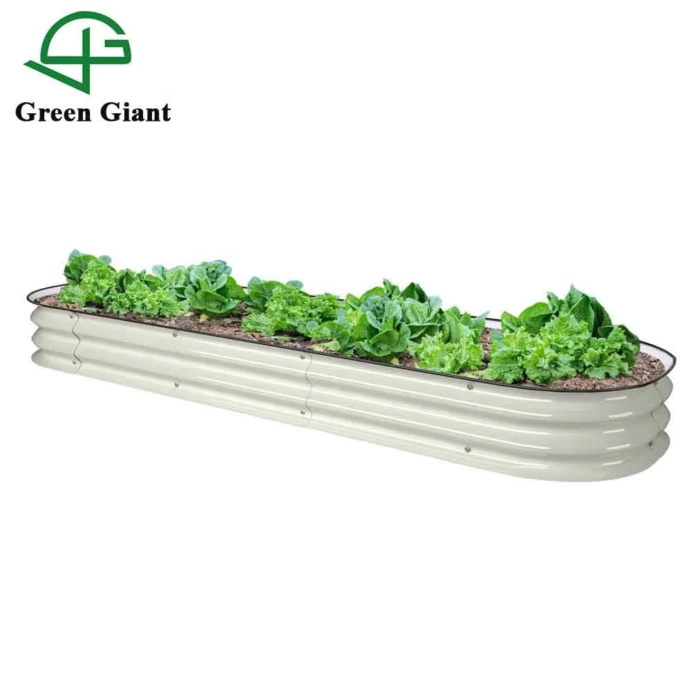 Raised Garden Bed 8'' Tall 6-in-1 White Modular Corrugated Metal Raised Garden Bed Kit Planter Box for Vegetable and Flowers