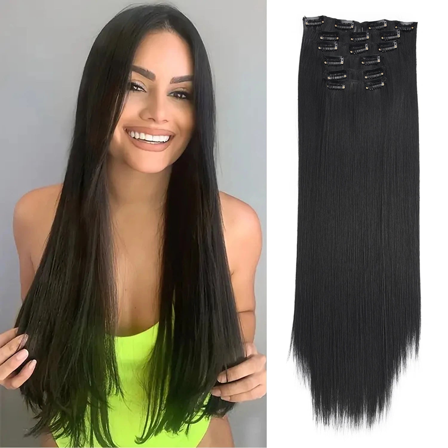 Clip in Hair Extensions 24 Inches Long Synthetic Hairpieces Hair Extensions for Women 6 Clip in Hair Extensions