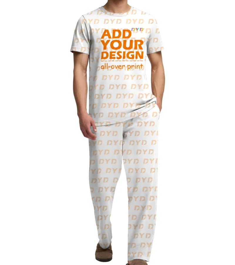 Print on Demand Men's Short Sleeves Long Pant Suit Full Print Comfortable Soft Summertime Pajamas Set