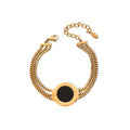 Retro Style Stainless Steel 18K Gold Plated Roman Numeral Three Layers Link Chain Bracelet for Women