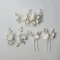 SLBRIDAL Handmade Rhinestones Pearls Porcelain Flower Bridal Hair Comb Hair Pin Earring Wedding Hair Accessories Women Jewelry