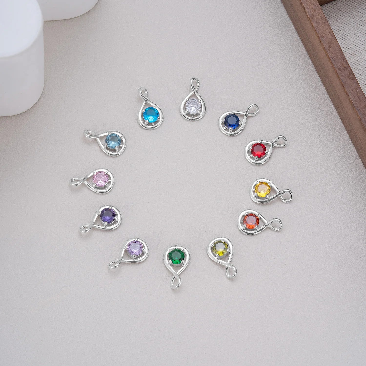 Fine 925 Sterling Silver Hollow Birthstone Pendant Zircon Charms for Jewelry Necklace Bracelet Making