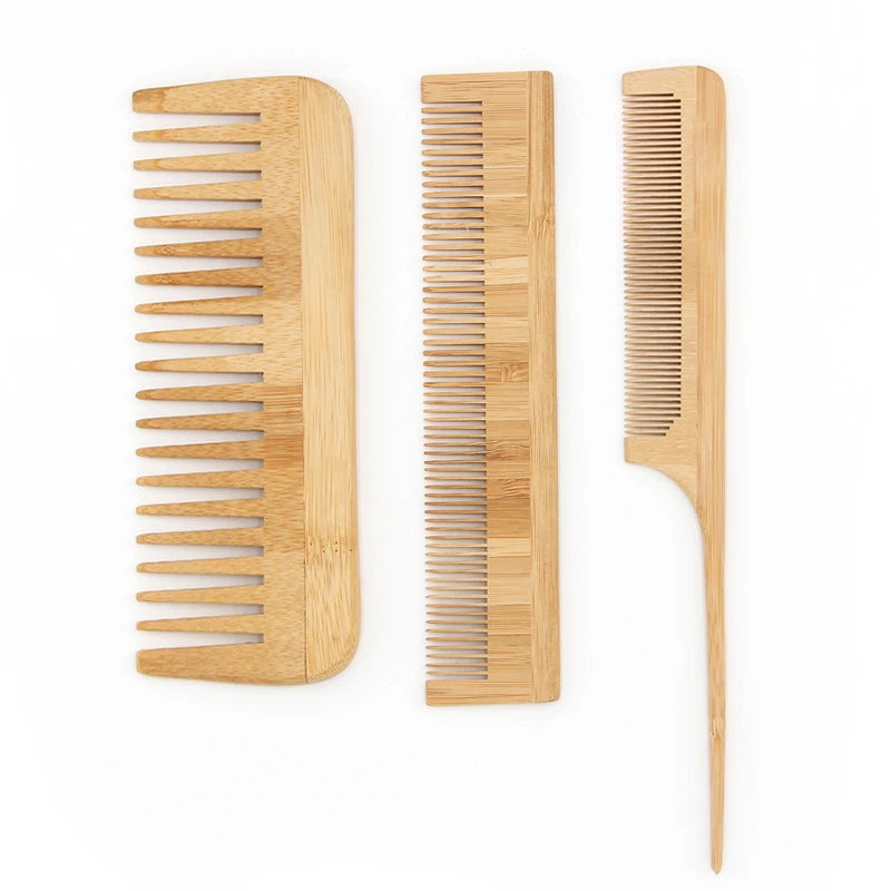 Professional 3PCS Hot Selling Natural Rat Tail Comb Wide Tooth Comb Eco-friendly Wooden Bamboo Hair Comb Set