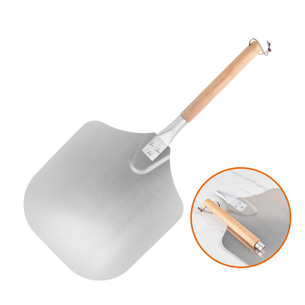 12 Inch Detachable Handle Pizza Peel Metal Aluminium Pizza Shovel With Wooden Handle Pizza Transfer Lifter