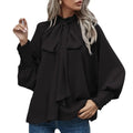Wholesale Fashionable Casual Elegant Women Long Sleeve Round Neck Ruffle Bubble Chiffon Blouse Bow Knot Collar Loose Shirt
