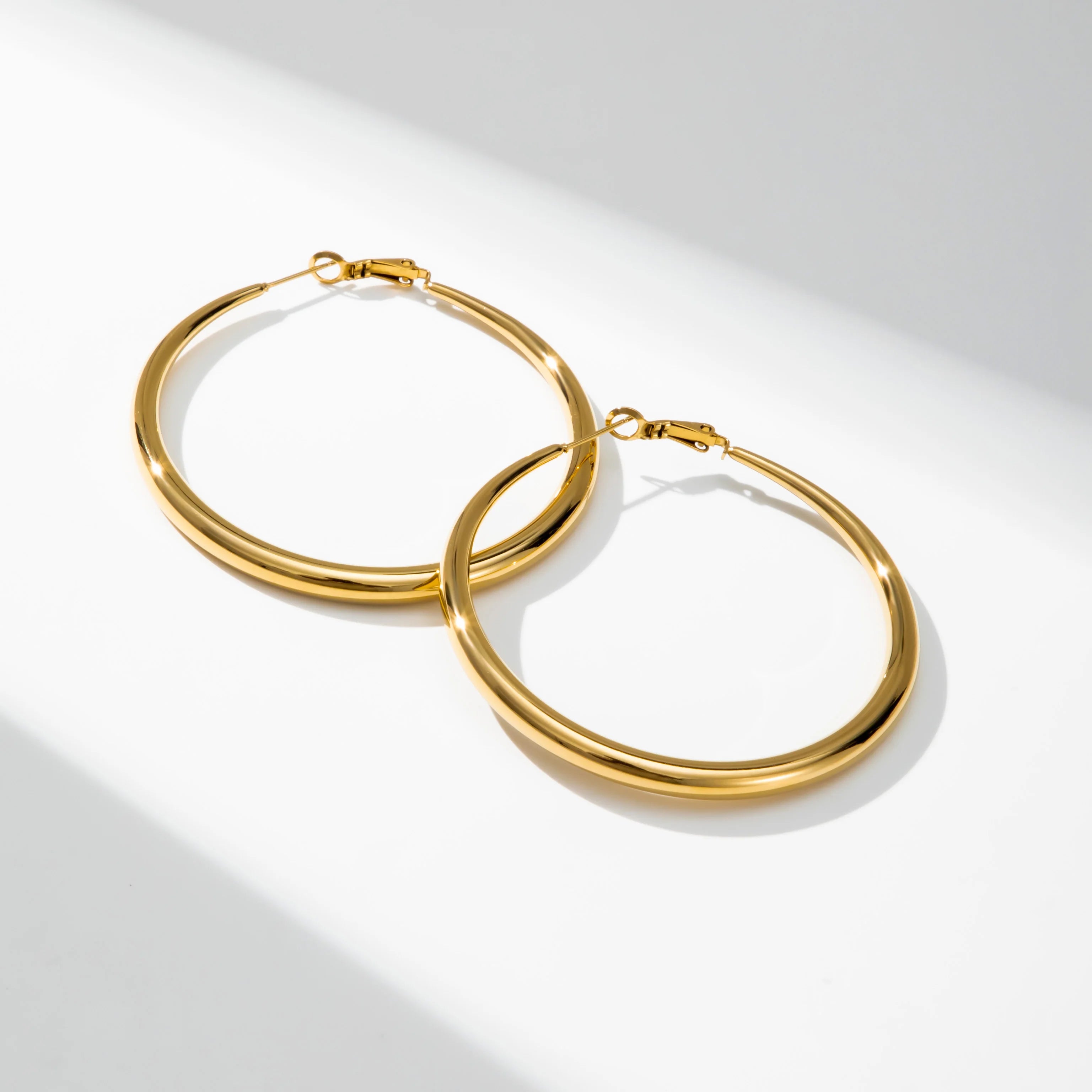 YF3638 Minimalist Exaggerate Waterproof 18K Gold Plated Stainless Steel Large Earrings Chunky Geometric Hollow Hoop Earring