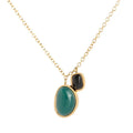 18k Gold Plated Stainless Steel Link Chain Choker Green Black Agate Pendant Necklace for Women