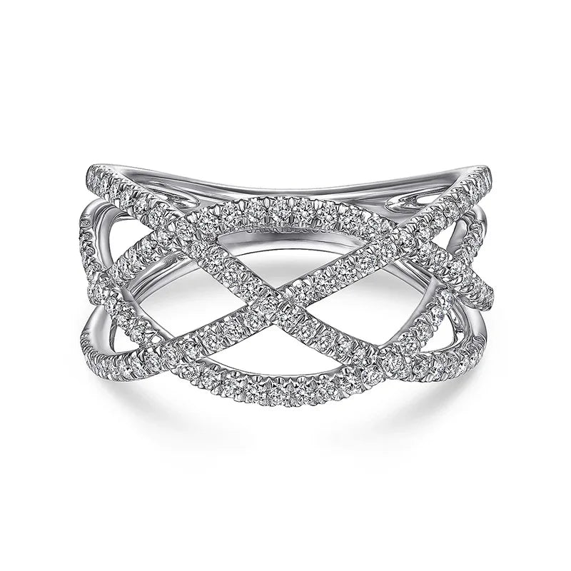 CAOSHI Custom Women's Thorn Crossing Design Full Paved Imitated Moissanite Ring for Hip Hop Party Silver Plated Rings for Women