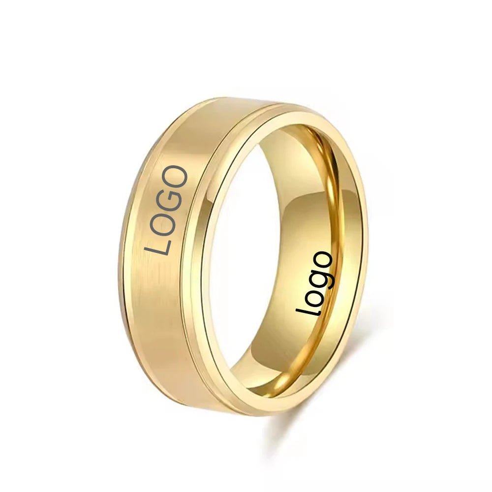 ShuoyeW 8mm Stainless Steel Ring Silver Black Gold Matte Brushed Double Step Basic Stainless Steel Ring Finger Ring Jewelry 792