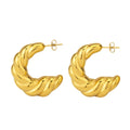 Vintage Chunky Waterproof Stainless Steel Earrings 18K Gold Plated Hollow Twisted Croissant Hoop Earrings for Women