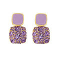 Fashion Retro Square Earrings 925 Silver Purple Crystal Rhinestone Drip Oi LDrop Earrings for Women