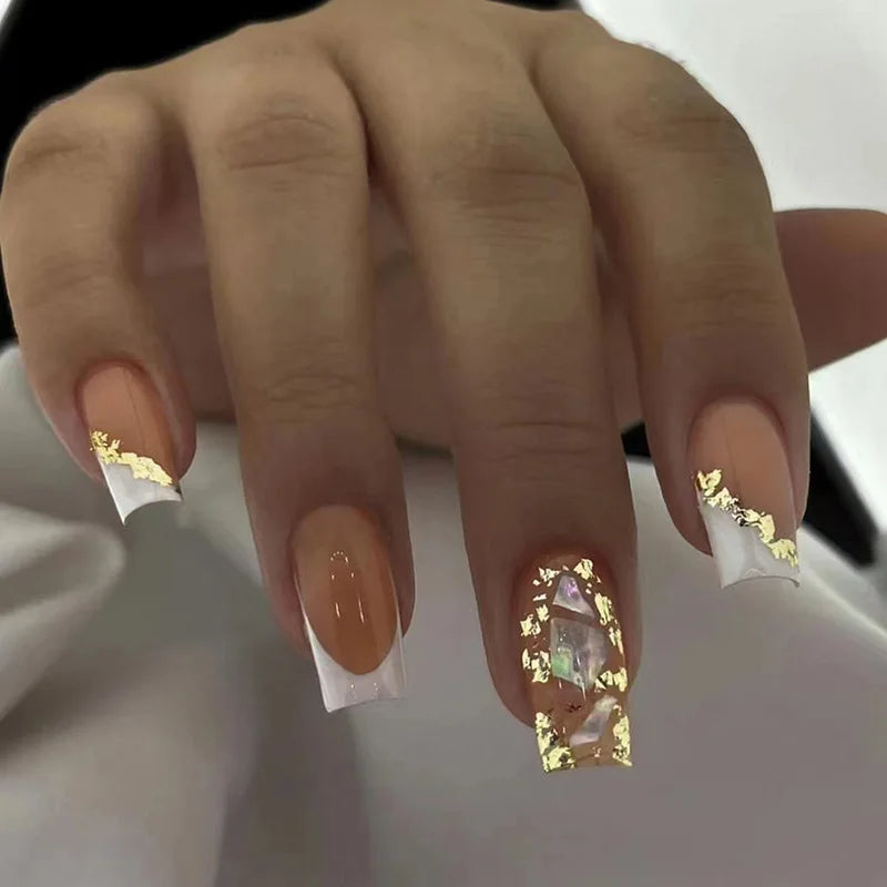 Custom Luxury Wholesale French Square Glitter Powder Fake Nails Vendor Press on Nails