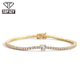 TOP ICY Women' Tennis Chain Bracelet 2MM Heart-Shaped Link Chain with Love Heart CZ Cute Style Valentine's Day Gift
