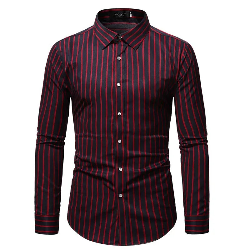 2023 New Men's Casual Striped Long-sleeved Shirt Trend Fashion Business Youth Shirt Men