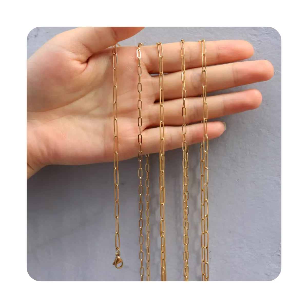 Hypoallergenic 3mm/4mm/5mm Stainless Steel Joyera Women Jewelry Waterproof Non Tarnish Paperclip Chain18K Gold Plated Necklace