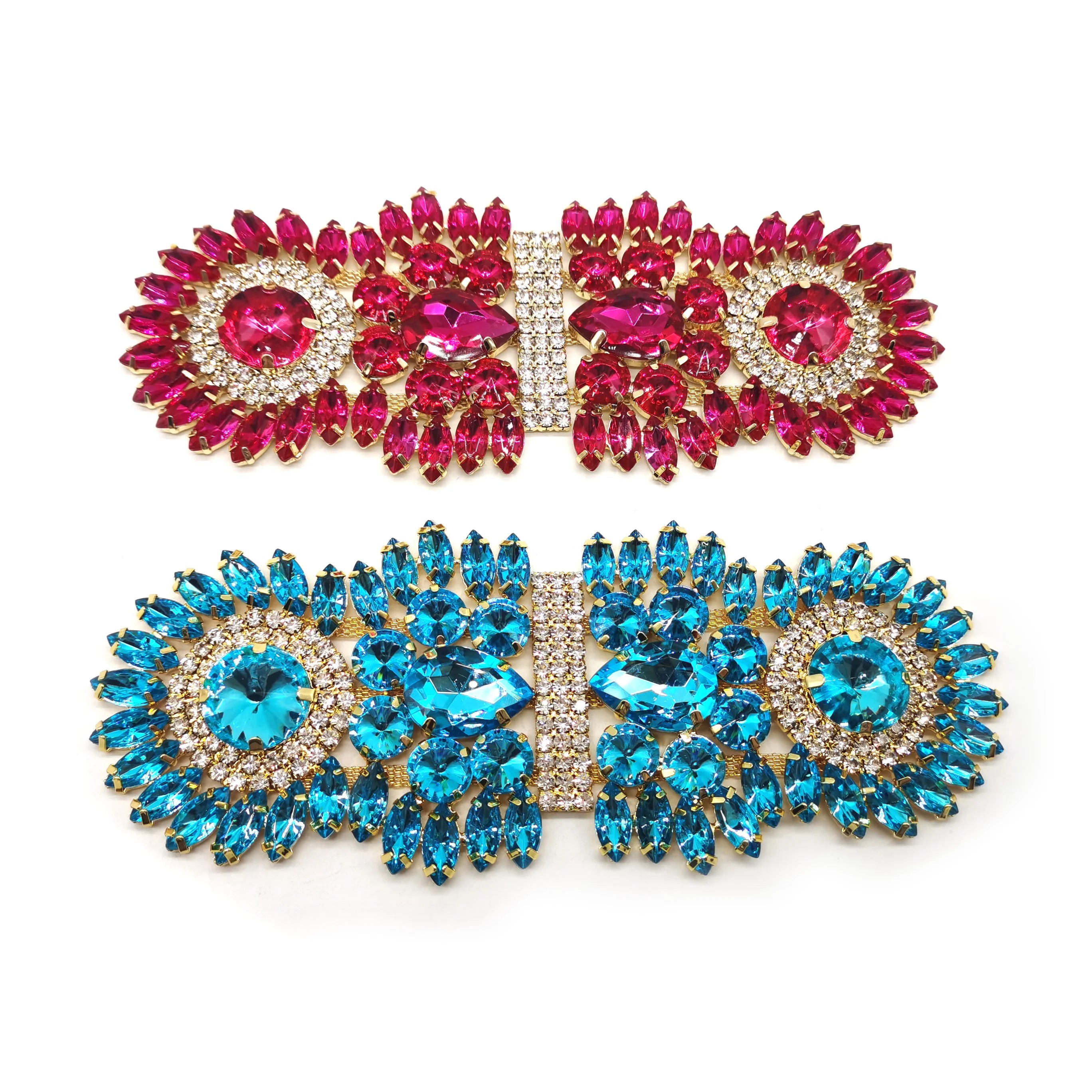 Gold Metal Rhinestone Embellishments Flat Back Rhinestone Brooch Sew on Rhinestone Applique for Dress