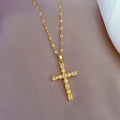 Newest Women Jewelry 18K Gold Plated Stainless Steel Cross Pendant Necklace Fully Diamond Cross Necklaces for Gifts