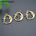 High Quality Nickel Free Anti Fading Gold Plated CZ Pave 14x15mm Hollow Round Sun Star Moon Face Charms for Jewelry Making